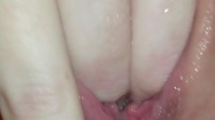 Wife fingering my cum out of her pussy