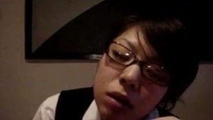 Japanese glasses girl blowjob and fuck