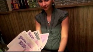 Cute amateur brunette Euro bartender Marie analyzed for cash